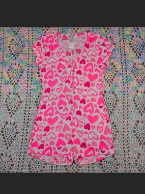 Pink Heart Print Romper